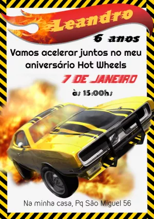 Convite de Aniversário Hot Wheels com Carro para Editar Online