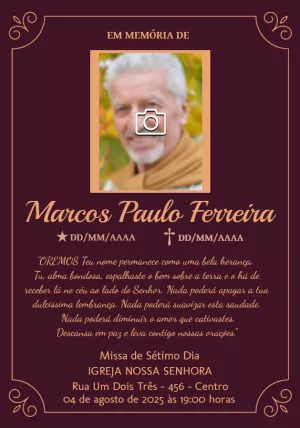 Convite Missa de Sétimo Dia com Foto para Editar Online