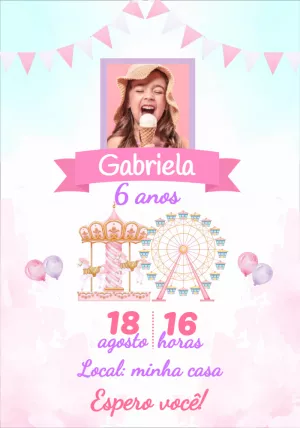 Convite Aniversário Parque de Diversões com Foto para Editar Online