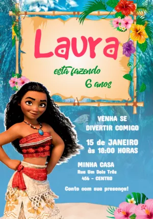 Convite de Aniversário Moana para Editar e Enviar Online