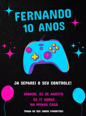 Convite de Aniversário Vídeo Game para Editar Online