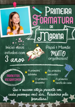 Convite de Formatura Infantil com Foto para Editar Online
