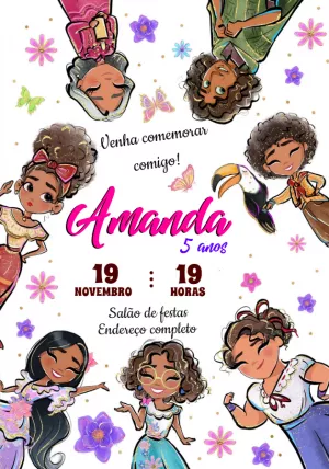 Convite de Aniversário Encanto com Personagens para Editar