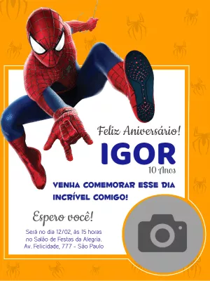 Convite Aniversário Homem Aranha com Foto para Editar Online
