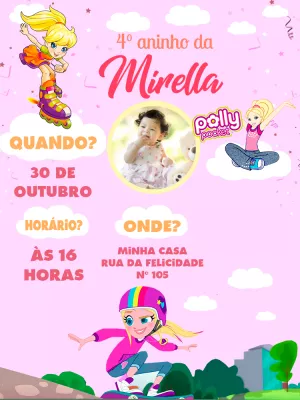 Convite Aniversário Polly Pocket com Foto para Editar Online