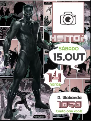 Convite Aniversário Pantera Negra Quadrinhos com Foto para Editar
