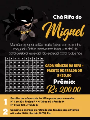 Convite Chá Rifa Batman com Números para Editar Online