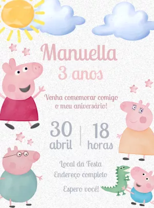 Convite de Aniversário Peppa Pig Editável Online para Imprimir