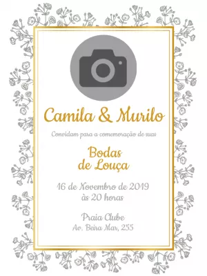 Convite Bodas de Louça com Foto para Editar Online