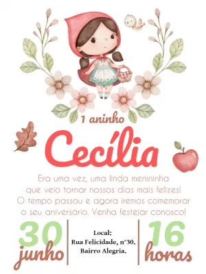 Convite de Aniversário Chapeuzinho Vermelho Editável Online