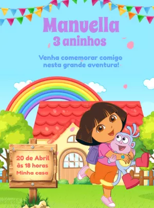 Convite de Aniversário Dora Aventureira para Editar Online