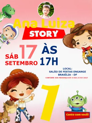 Convite Aniversário Toy Story com Foto para Editar Online