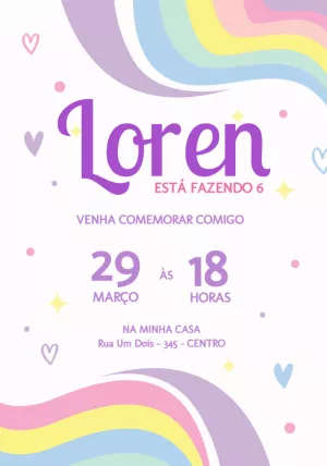 Convite de Aniversário Arco Íris Pastel para Editar Online