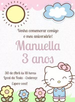 Convite de Aniversário Hello Kitty para Editar Online