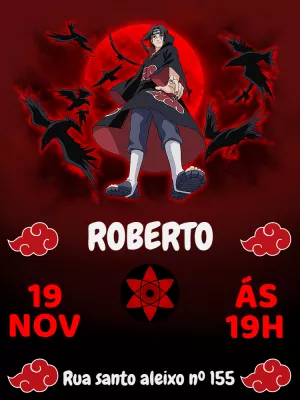 Convite de Aniversário Itachi Akatsuki para Editar Online