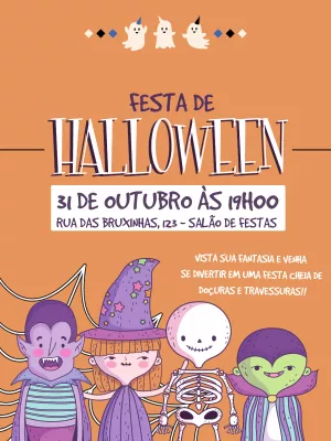 Convite de Halloween com Monstros Fofos para Editar Online
