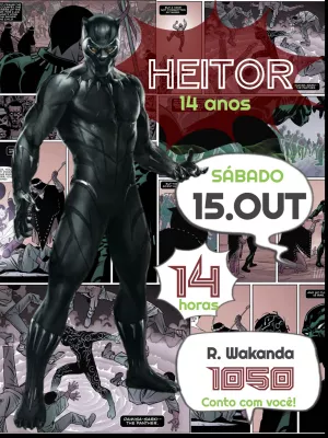 Convite Aniversário Pantera Negra Quadrinhos para Editar Online