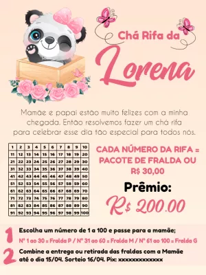 Chá Rifa Pandinha Rosa para Editar Online e Imprimir