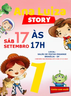 Convite Aniversário Toy Story com Personagens para Editar Online