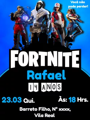 Convite de Aniversário Fortnite com Personagens para Editar Online