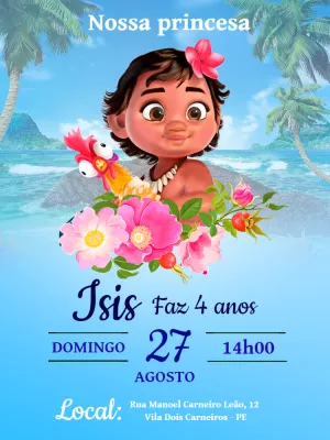 Convite de Aniversário Moana Baby para Editar Online