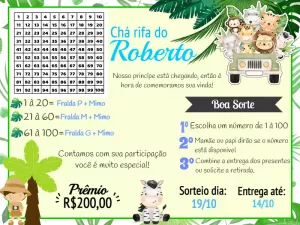 Chá Rifa Safari com Animais Fofos para Editar Online