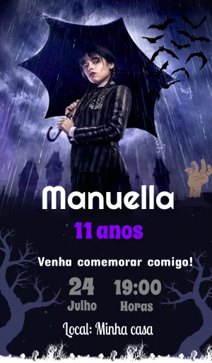 Convite de Aniversário Wandinha Addams para Editar Online