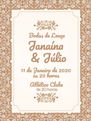 Convite Bodas de Louça Rústico para Editar Online