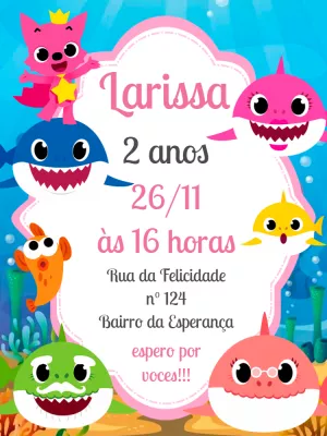 Convite de Aniversário Baby Shark para Editar Online