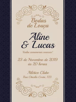 Convite Bodas de Louça Elegante para Editar Online e Imprimir