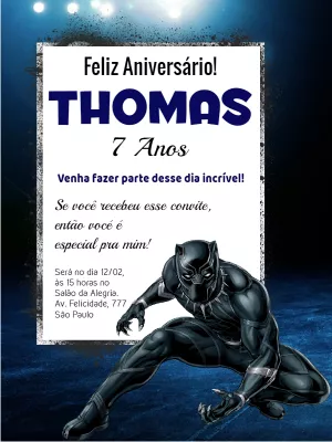 Convite de Aniversário Pantera Negra em Posição de Ataque Editável