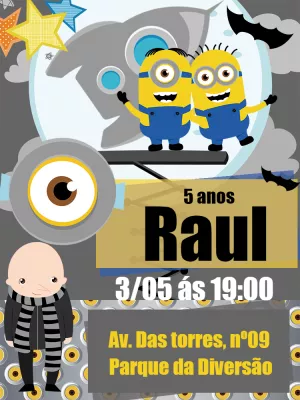 Convite de Aniversário Minions Editável Online para Imprimir