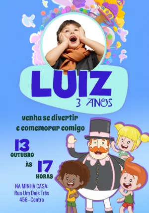 Convite Aniversário Mundo Bita com Foto para Editar Online