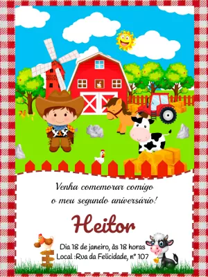 Convite de Aniversário Fazendinha com Animais para Editar Online