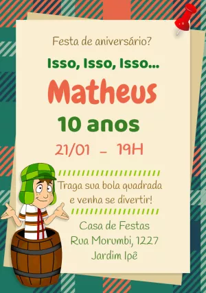 Convite de Aniversário Chaves para Editar Online e Imprimir