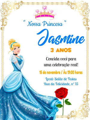 Convite de Aniversário Princesa Cinderela para Editar Online