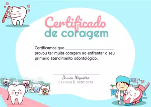 Certificado de Coragem Infantil para Dentista Editável Online
