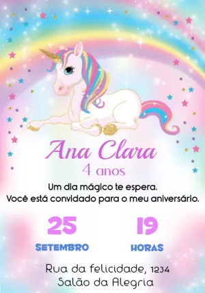 独角兽生日邀请函 – 静态 – Convites Personalizados