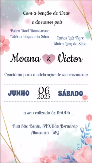 Convite de Casamento Floral Rosa para Editar Online