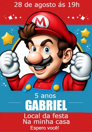Convite de Aniversário Super Mario para Editar Online