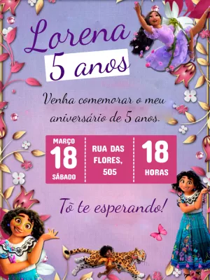 Convite Aniversário Encanto com Personagens para Editar