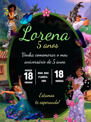Convite de Aniversário Encanto com Personagens para Editar Online