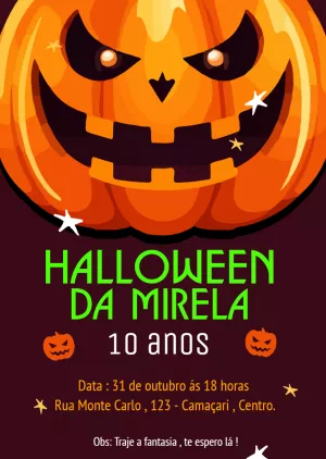 Convite Aniversário Halloween com Abóbora para Editar Online