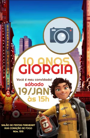 Convite Aniversário Coração de Fogo com Foto para Editar Online