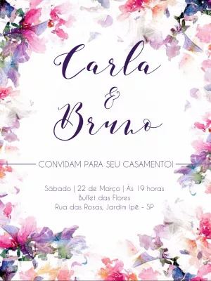 Convite de Casamento Floral Aquarela para Editar Online