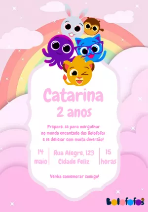 Convite de Aniversário Bolofofos com Personagens para Editar