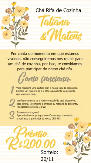 Convite Chá Rifa de Cozinha Floral para Editar Online