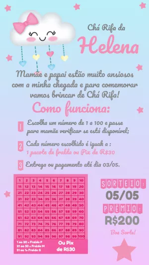 Convite Chá Rifa Chuva de Amor com Nuvem para Editar Online