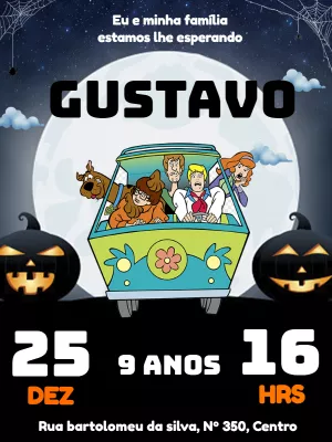 Convite de Aniversário Scooby Doo com a Turma para Editar Online