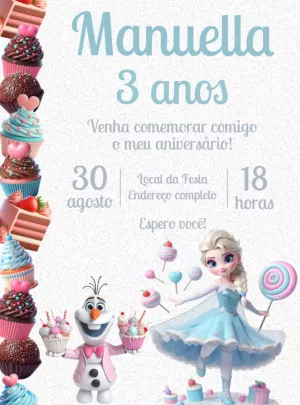 Convite de Aniversário Frozen Doce para Editar Online